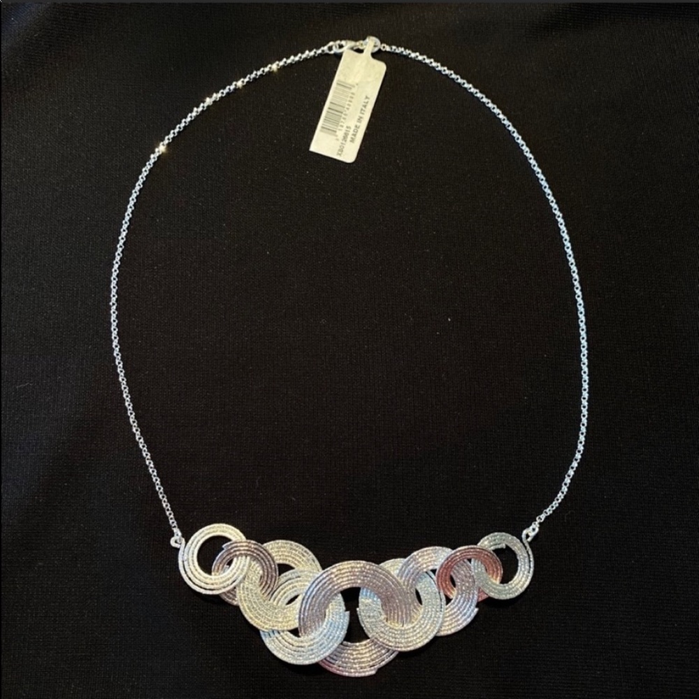 Sterling Silver Necklace 925 Italy 18” joined coiled circles rings NWT NEW - Picture 3 of 7